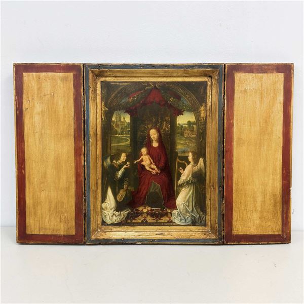A Triptych Print on Wood Panel After Hans Memling