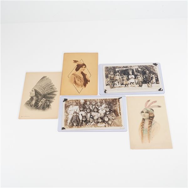 5pc Collection of Early 20th-Century Native American Themed Postcards