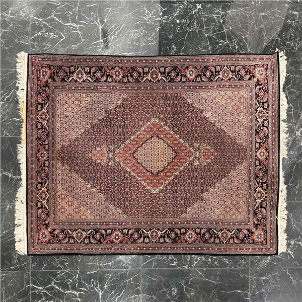 Large Fringed Persian Tabriz Mahi Hand Knotted Wool Rug