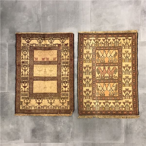 Pair of Afghan Stylized Animal and Floral Design Wool Rugs