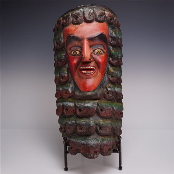 Mexican Guerrero Polychrome Hand-Carved Wood Dance Mask