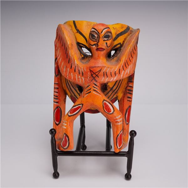Mexican Guerrero-Style Polychrome Carved Wood Mask