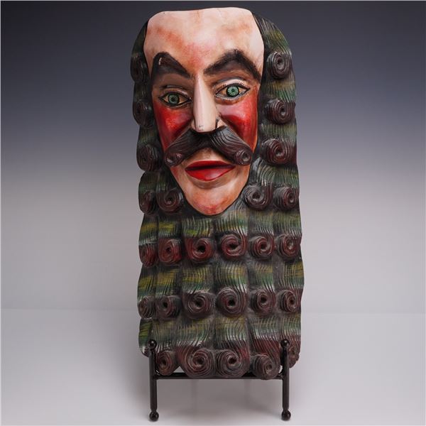 Mexican Polychrome Carved Wood Folk Art Mask