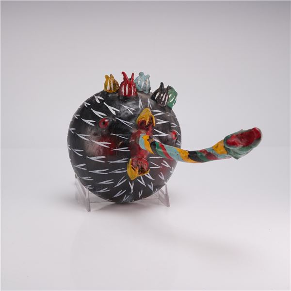 Mexican Polychrome Coconut Shell Zoomorphic Folk Art Mask Hat