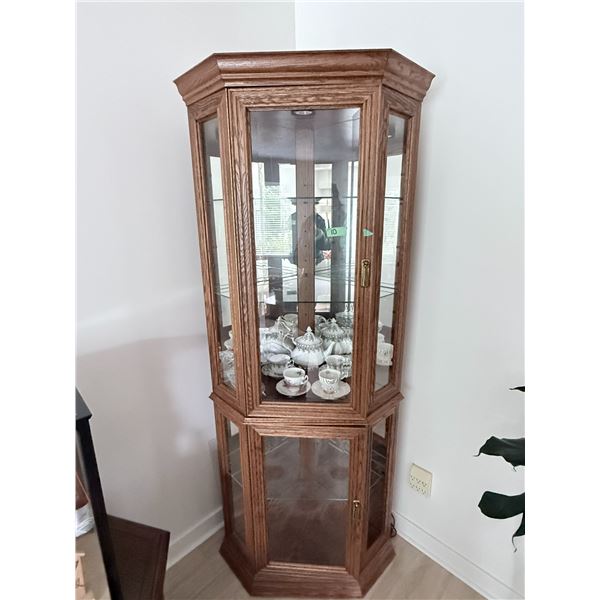 CORNER GLASS DISPLAY CORNER CABINET WITH WOOD FRAME