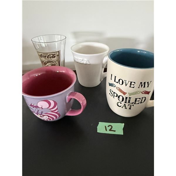 MIXED LOT OF 3 MUGS AND COCA-COLA DRINKING GLASS