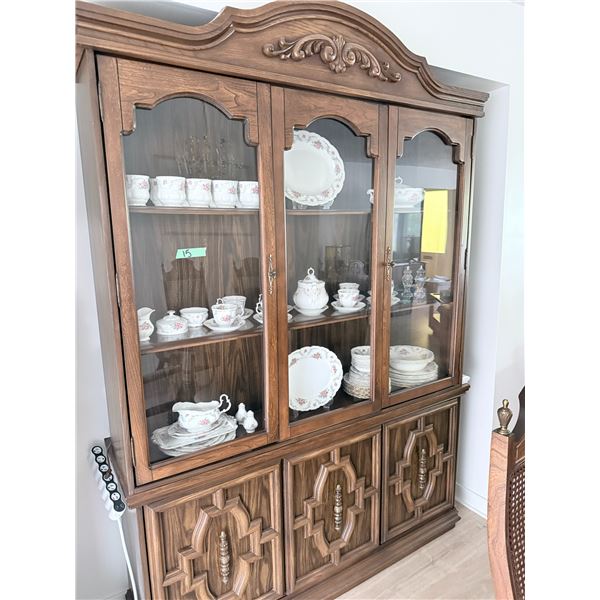 WOOD CHINA CABINET WITH GLASS DOORS