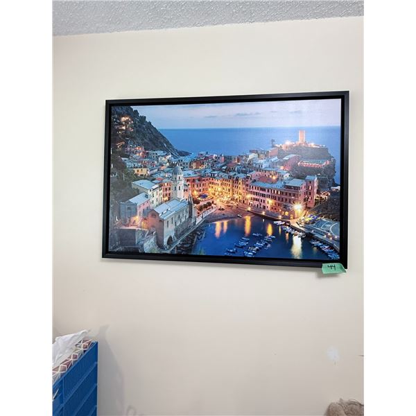 FRAMED COASTAL VILLAGE HARBOR WALL ART PRINT