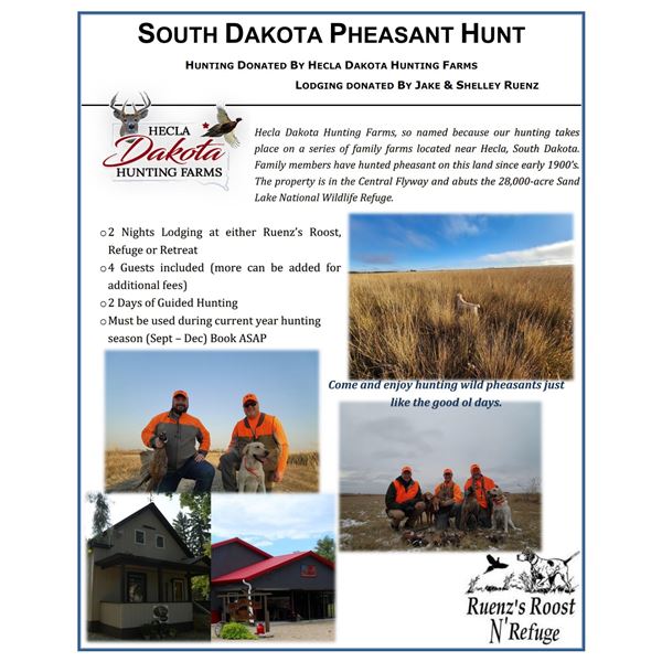 South Dakota Pheasant Hunt for 4 Hunters