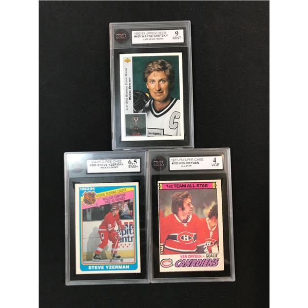 LOT OF 3 GRADED HOCKEY TRADING CARDS - INCLUDING WAYNE GRETZKY