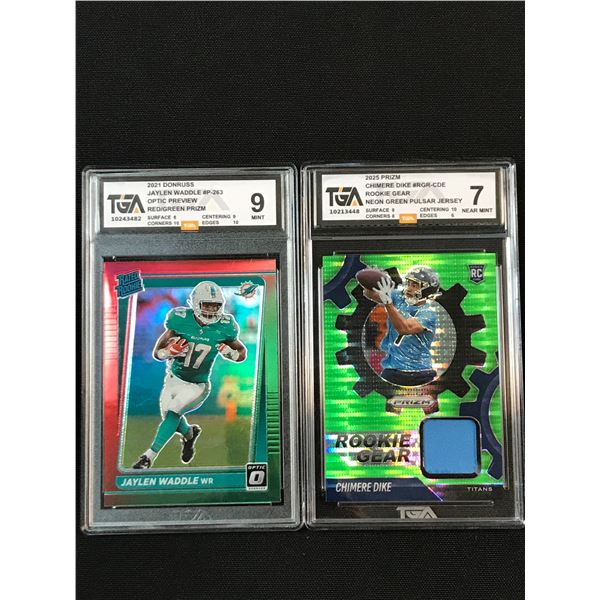 LOT OF 2 TGA GRADED FOOTBALL ROOKIE CARDS - INCLUDING JAYLEN WADDLE