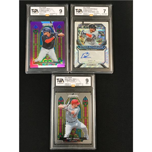 LOT OF 3 TGA GRADED BASEBALL CARDS - INCLUDING ISAAC PARADES ROOKIE