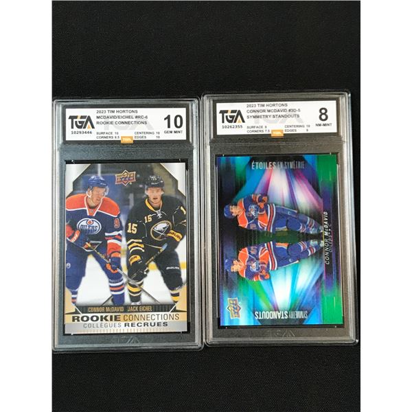 LOT OF 2 TGA GRADED TIM HORTONS HOCKEY CARDS FEATURING CONNOR MCDAVID