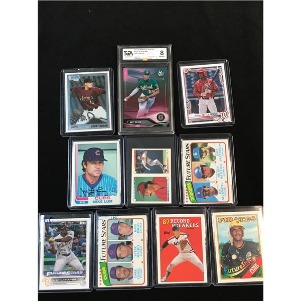 LOT OF 10 MLB TRADING CARDS INCLUDING 1 GRADED