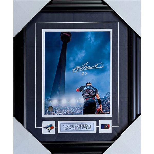 VLADIMIR GUERRERO JR SIGNED AND FRAMED 11 X 18 - FROZEN POND COA