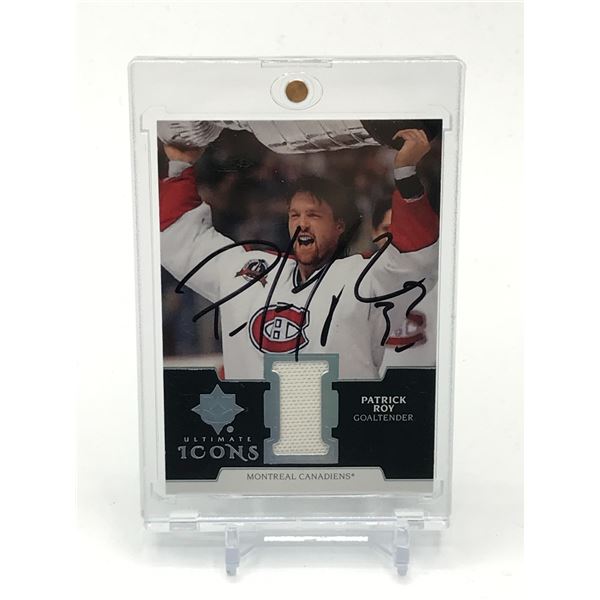 2019-20 UPPER DECK ULTIMATE COLLECTION HOCKEY PATRICK ROY SIGNED GAME USED PATCH TRADING CARD
