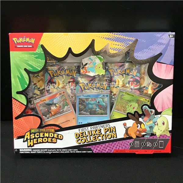 POKEMON TCG MEGA EVOLUTION ASCENDED HEROES FIRST PARTNERS DELUXE PIN COLLECTION SEALED CARD BOX