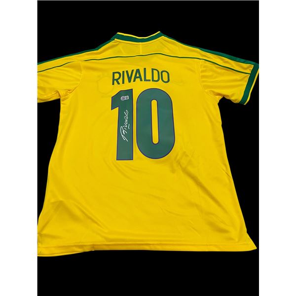 RIVALDO SIGNED BRAZIL SOCCER JERSEY (BECKETT COA)