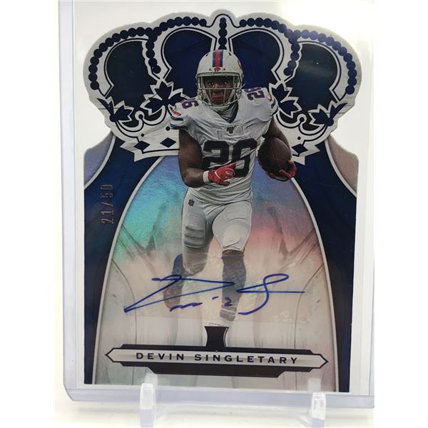 2019 PANINI CHRONICLE CROWN ROYALE FOOTBALL DEVIN SINGLETARY SIGNED ROOKIE DIE CUT CARD 21/50