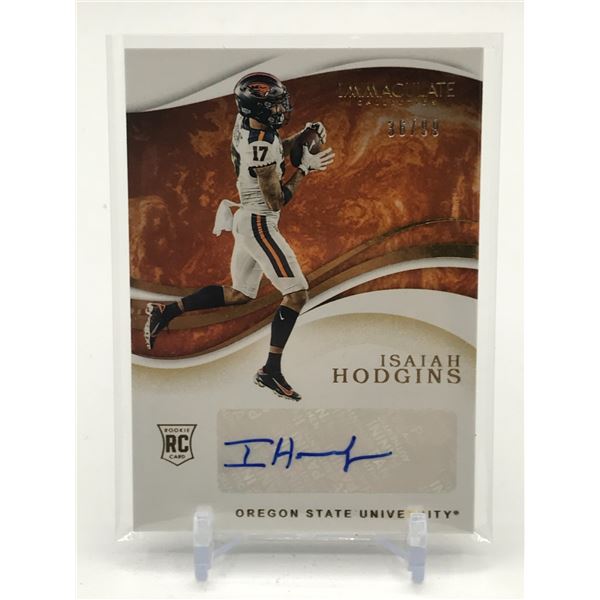 2020 PANINI IMMACULATE COLLECTION COLLEGIATE ISAIAH HODGINS SIGNED ROOKIE TRADING CARD 36/99
