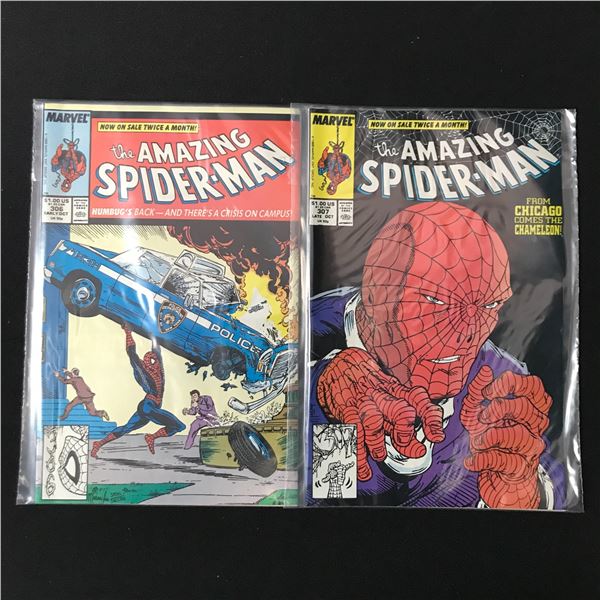 LOT OF 2 AMAZING SPIDERMAN COMICS #306 - #307 (MARVEL)
