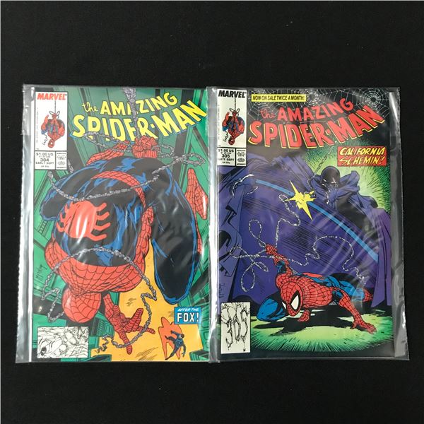 LOT OF 2 AMAZING SPIDERMAN COMICS #304 - #305 (MARVEL)