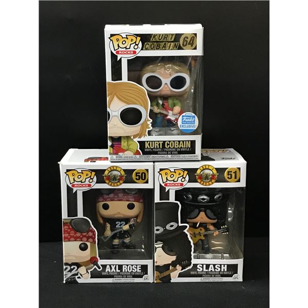 LOT OF 3 FUNKO POPS KURT COBAIN AND GUNS N' ROSES