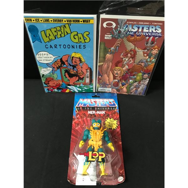 LOT OF 2 COMICS AND 1 ACTION FIGURE