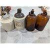 Image 1 : (2) Brown Glass Vintage Jugs and (2) Vintage crocks