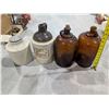 Image 4 : (2) Brown Glass Vintage Jugs and (2) Vintage crocks