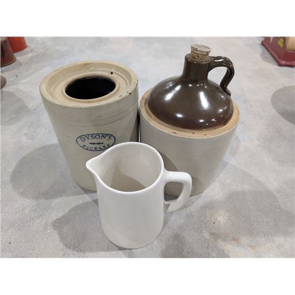 (2) Vintage Pickling Crocks and Vintage pitcher
