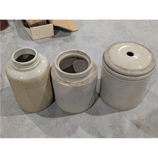 (3) Vintage Crocks Stoneware (Some Chips)