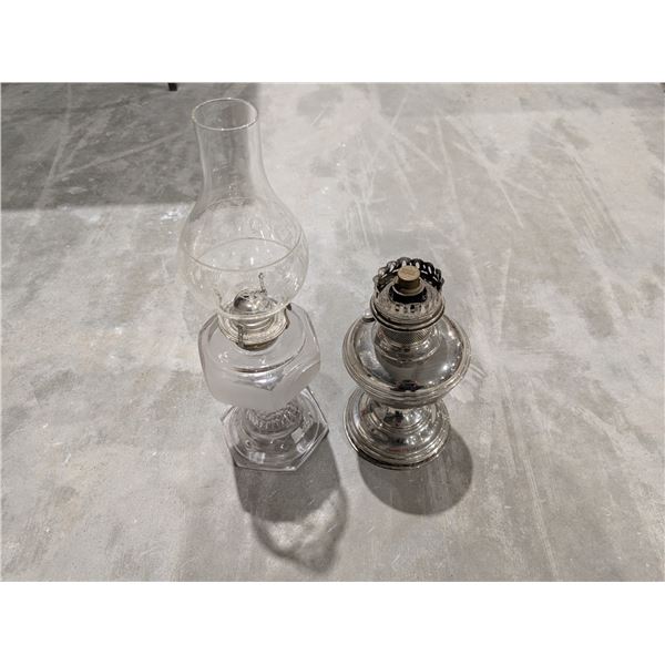 (2) Vintage Oil lamps (1) Aladdin (no Shade) and One glass
