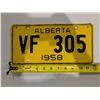 Image 1 : Vintage Alberta License Plate 58' VF-305
