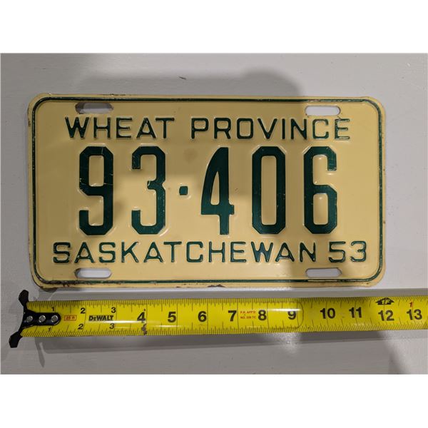 Vintage Sask License Plate 53' 93-406