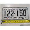 Image 1 : Vintage Sask License Plate 59' 122-150