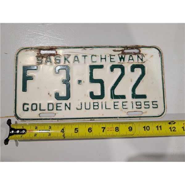 Vintage Sask License Plate 55' F 3-532