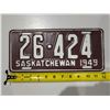 Image 1 : Vintage Sask License Plate 49' 26-424