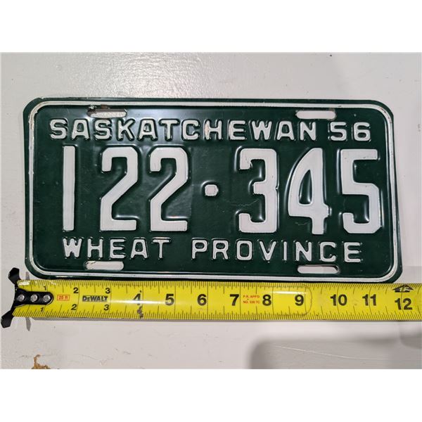 Vintage Sask License Plate 56' 122-345