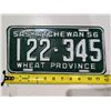 Image 1 : Vintage Sask License Plate 56' 122-345