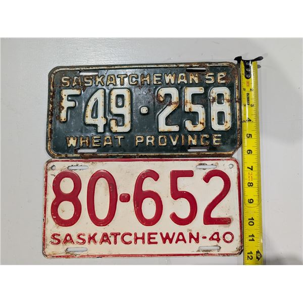 (2) Vintage Sask license Plates 1940 and 1956