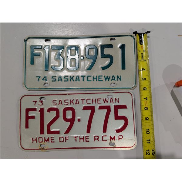 (2) Vintage Sask License Plates 1973-1974