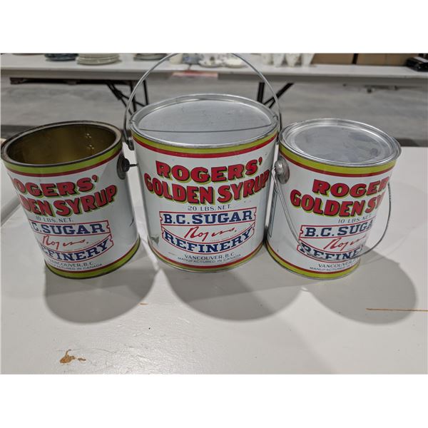 (3) Vintage Rodgers Golden Syrup Pails