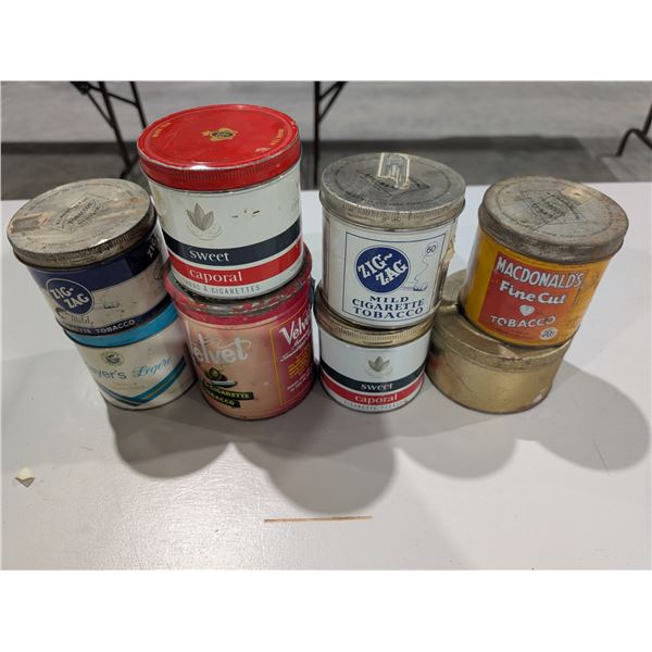 Lot of (8) Vintage Tobacco Tins (Zig Zag, MacDonalds, etc.)