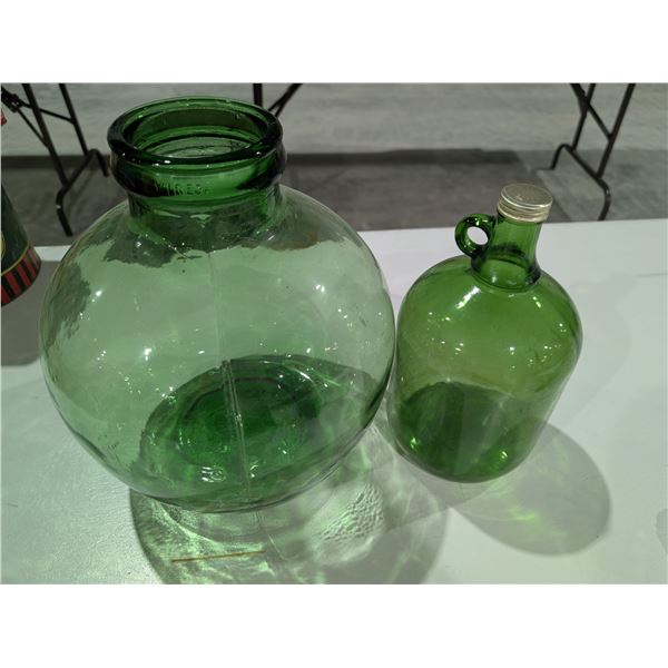 (2) Vintage Green glass Items (1) marked Canada and (1) Viresa