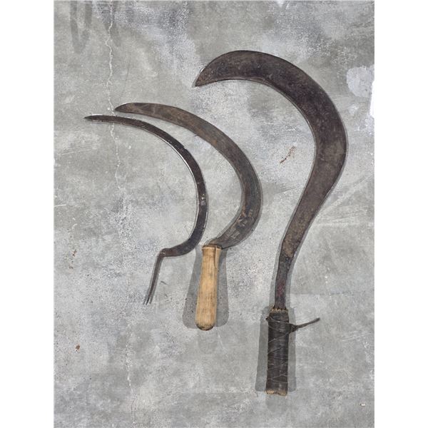 (3) Antique Hand Scythes