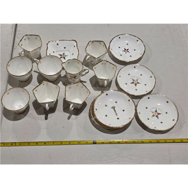 Vintage Order of the Eastern Star (OES) Porcelain Cup & Saucers