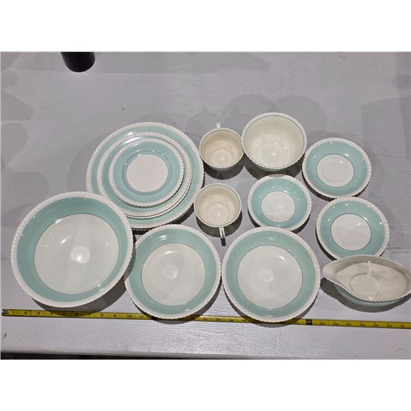 Vintage Johnson Brothers Mint Green & White Beaded Rim China