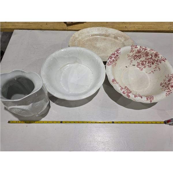 Antique/Vintage Pitcher (Damaged) & Basins