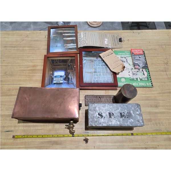 Antique Copper Reservoir, Metal S.P.E. Bin Box w/ Slide Cover (Winnipeg), Cylindrical Metal Canister